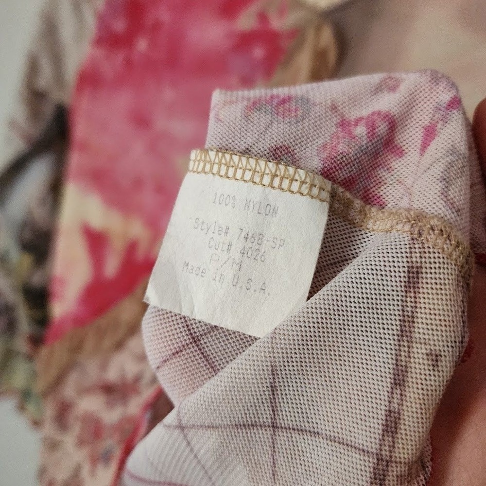 BY MAURICE Vintage Y2K Sheer Mesh Top Renaissance Map Floral Patchwork Print M - Picture 9 of 12